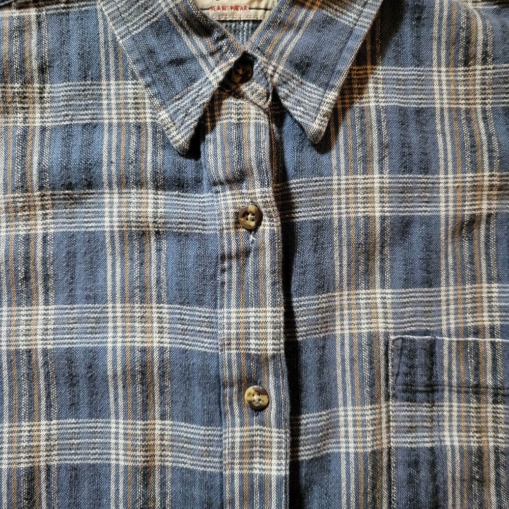 VINTAGE 1990s LEGEND JEANSWEAR Sleeveless Button Down Plaid Top Denim Blue - Picture 3 of 11